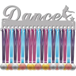 CREATCABIN Dance Medal Hanger Display Medal Holder Rack Sports Metal Hanging Athlete Awards Iron Wall Mount Decor with 20 Hooks for Home Badge Race Dancing Ballet Football Marathon Black 15.7x5.8Inch