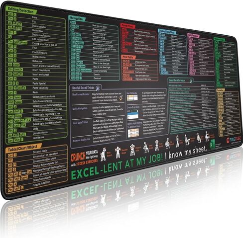 لوحة ماوس لمفاتيح الاختصار من Excel - لوحة ماوس للألعاب ممتدة كبيرة الحجم مقاس XL | حصيرة لوحة المفاتيح لجداول بيانات مكتب الكمبيوتر | حافة مخيطة غير قابلة للانزلاق in Kuwait