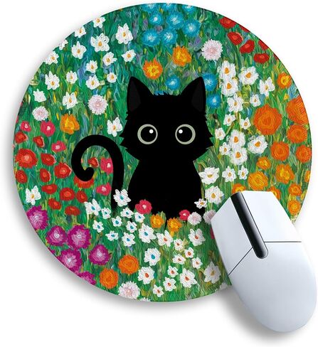 Gctriki Anime Black Cat Mouse Pad, Cute Computer Mouse Pads for Desk, Funny Round Mousepad for Laptop Gaming Stitched Edge Non-Slip Rubber Base Cute Green Home Office Desk Accessories Decor for Women in Saudi Arabia
