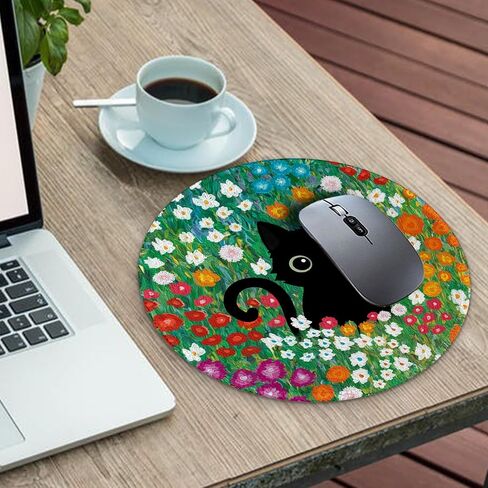 Gctriki Anime Black Cat Mouse Pad, Cute Computer Mouse Pads for Desk, Funny Round Mousepad for Laptop Gaming Stitched Edge Non-Slip Rubber Base Cute Green Home Office Desk Accessories Decor for Women in Saudi Arabia
