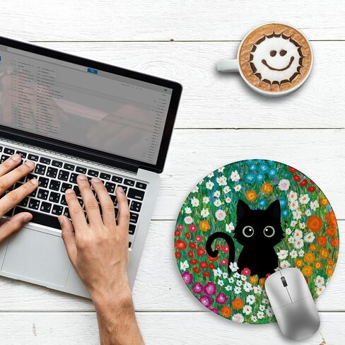 Gctriki Anime Black Cat Mouse Pad, Cute Computer Mouse Pads for Desk, Funny Round Mousepad for Laptop Gaming Stitched Edge Non-Slip Rubber Base Cute Green Home Office Desk Accessories Decor for Women in Saudi Arabia
