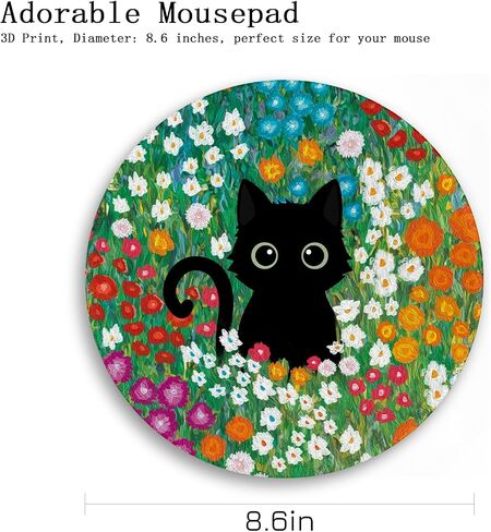 Gctriki Anime Black Cat Mouse Pad, Cute Computer Mouse Pads for Desk, Funny Round Mousepad for Laptop Gaming Stitched Edge Non-Slip Rubber Base Cute Green Home Office Desk Accessories Decor for Women in Saudi Arabia