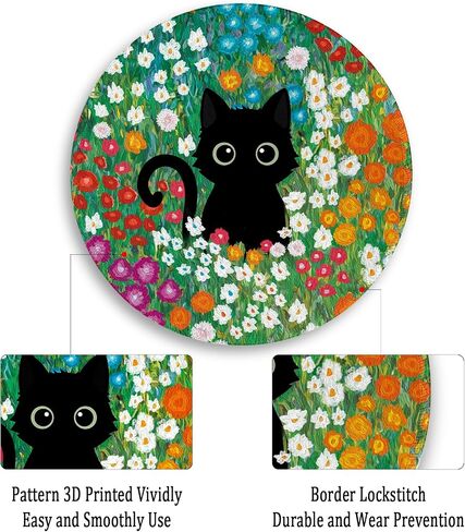 Gctriki Anime Black Cat Mouse Pad, Cute Computer Mouse Pads for Desk, Funny Round Mousepad for Laptop Gaming Stitched Edge Non-Slip Rubber Base Cute Green Home Office Desk Accessories Decor for Women in Saudi Arabia