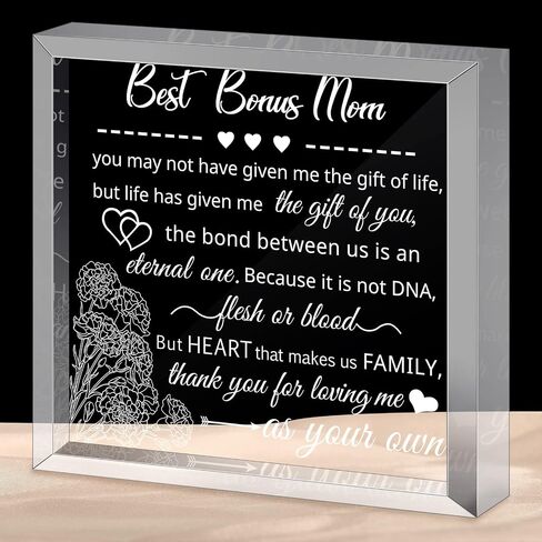 Bonus Mom Gifts Mom Son Stepdaughter Stepmom Stepson Gifts Crystal Glass Mom in Law Gift for Women Funny Clear Paperweights Keepsake for Mother's Day Birthday Wedding (Flowers Style) in Saudi Arabia