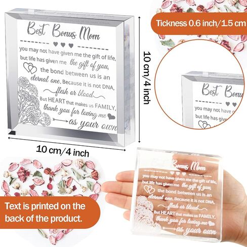 Bonus Mom Gifts Mom Son Stepdaughter Stepmom Stepson Gifts Crystal Glass Mom in Law Gift for Women Funny Clear Paperweights Keepsake for Mother's Day Birthday Wedding (Flowers Style) in Saudi Arabia