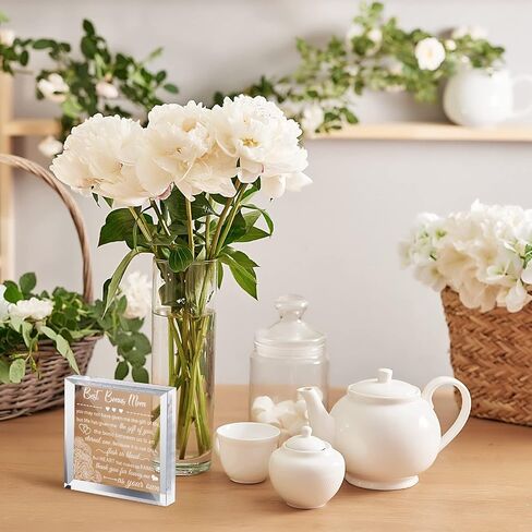 Bonus Mom Gifts Mom Son Stepdaughter Stepmom Stepson Gifts Crystal Glass Mom in Law Gift for Women Funny Clear Paperweights Keepsake for Mother's Day Birthday Wedding (Flowers Style) in Saudi Arabia