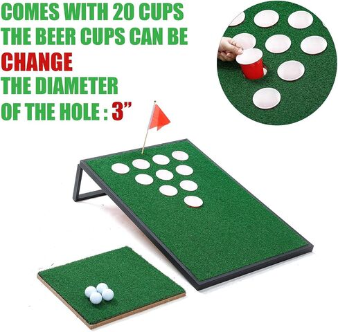 Golf Cornhole Game Set Combined Pong Game, Chipping Yard Game Boards with Chipping Mats & Golf Balls for Tailgate, Ideal Gift for Family, Golfer and Friends in Saudi Arabia