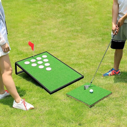 Golf Cornhole Game Set Combined Pong Game, Chipping Yard Game Boards with Chipping Mats & Golf Balls for Tailgate, Ideal Gift for Family, Golfer and Friends in Saudi Arabia