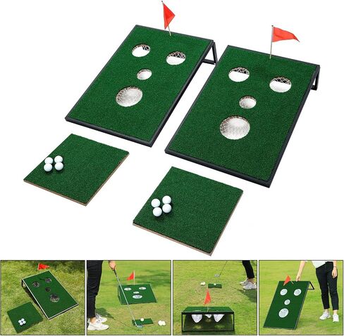 Golf Cornhole Game Set Combined Pong Game, Chipping Yard Game Boards with Chipping Mats & Golf Balls for Tailgate, Ideal Gift for Family, Golfer and Friends in Saudi Arabia