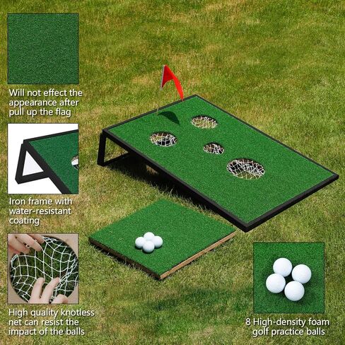 Golf Cornhole Game Set Combined Pong Game, Chipping Yard Game Boards with Chipping Mats & Golf Balls for Tailgate, Ideal Gift for Family, Golfer and Friends in Saudi Arabia