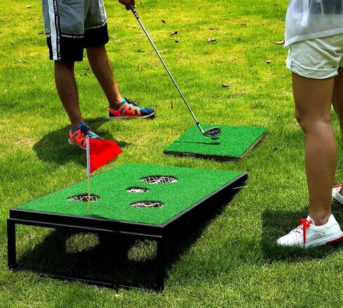 Golf Cornhole Game Set Combined Pong Game, Chipping Yard Game Boards with Chipping Mats & Golf Balls for Tailgate, Ideal Gift for Family, Golfer and Friends in Saudi Arabia