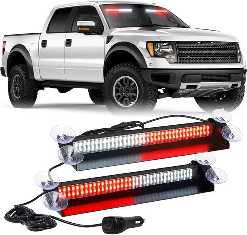 xridonsen أضواء اندفاعة الطوارئ 144 led أحمر أبيض داخلي الزجاج الأمامي ستروب متطوع أضواء رجال الاطفاء تحذير المخاطر السلامة 2x14.5 بوصة الأمامي/الخلفي سطح السفينة سبليت جبل للمركبات الشاحنات in Kuwait