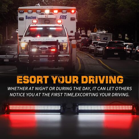 xridonsen أضواء اندفاعة الطوارئ 144 led أحمر أبيض داخلي الزجاج الأمامي ستروب متطوع أضواء رجال الاطفاء تحذير المخاطر السلامة 2x14.5 بوصة الأمامي/الخلفي سطح السفينة سبليت جبل للمركبات الشاحنات in Kuwait