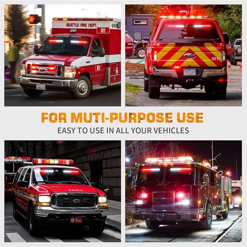xridonsen أضواء اندفاعة الطوارئ 144 led أحمر أبيض داخلي الزجاج الأمامي ستروب متطوع أضواء رجال الاطفاء تحذير المخاطر السلامة 2x14.5 بوصة الأمامي/الخلفي سطح السفينة سبليت جبل للمركبات الشاحنات in Kuwait