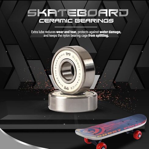 Ceramic Skateboard Bearings, Set of 8 Bearings for Skateboards, Longboards, Inline Skates, Rollerblades, Super Lube Ball Bearings, Skateboard Accessories (608RS ZrO2 at 8 x 22 x 7 mm) in Saudi Arabia