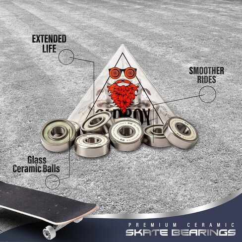 Ceramic Skateboard Bearings, Set of 8 Bearings for Skateboards, Longboards, Inline Skates, Rollerblades, Super Lube Ball Bearings, Skateboard Accessories (608RS ZrO2 at 8 x 22 x 7 mm) in Saudi Arabia
