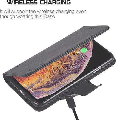 Arae Wallet Case Designed for iPhone XR PU Leather flip case Cover [Stand Feature] with Wrist Strap and [4-Slots] ID&Credit Cards Pocket for iPhone XR 6.1 inch -Black in Kuwait