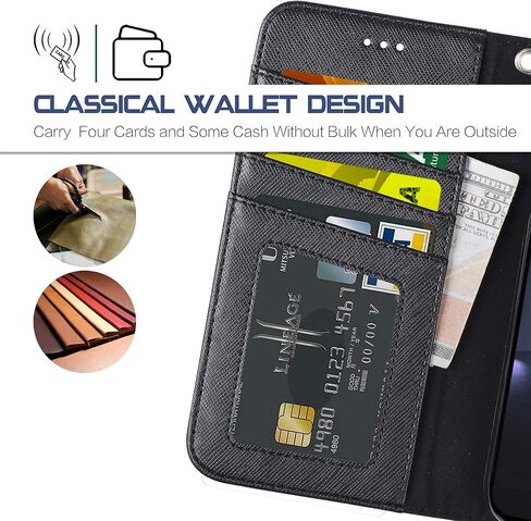 Arae Wallet Case Designed for iPhone XR PU Leather flip case Cover [Stand Feature] with Wrist Strap and [4-Slots] ID&Credit Cards Pocket for iPhone XR 6.1 inch -Black in Kuwait