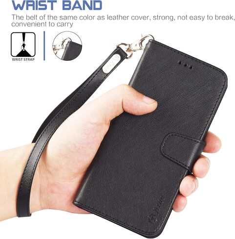 Arae Wallet Case Designed for iPhone XR PU Leather flip case Cover [Stand Feature] with Wrist Strap and [4-Slots] ID&Credit Cards Pocket for iPhone XR 6.1 inch -Black in Kuwait