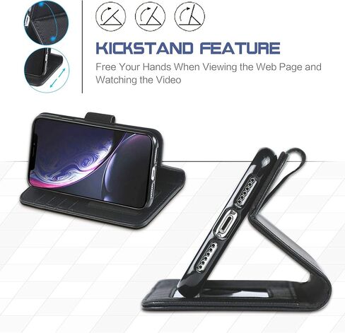 Arae Wallet Case Designed for iPhone XR PU Leather flip case Cover [Stand Feature] with Wrist Strap and [4-Slots] ID&Credit Cards Pocket for iPhone XR 6.1 inch -Black in Kuwait