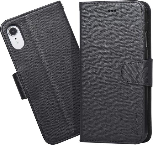 Arae Wallet Case Designed for iPhone XR PU Leather flip case Cover [Stand Feature] with Wrist Strap and [4-Slots] ID&Credit Cards Pocket for iPhone XR 6.1 inch -Black in Kuwait