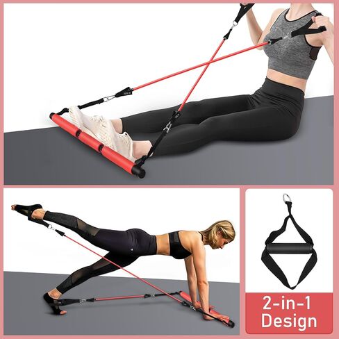 LADER Pilates Bar Kit with Resistance Bands, Fitness Bar with Ab Roller for Abs Workout, Adjustable 3-Section Pilates Bar Portable Yoga Pilates Bar for Women & Men Home Gym Yoga Pilates (Red) in Saudi Arabia