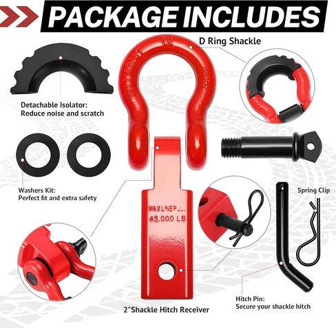 Shackle Hitch Receiver Set 2", with 3/4" D Ring Shackle and 5/8" Screw Pin, 45000 Lbs Maximum Break Strength, for Vehicle Recovery (Red) in Saudi Arabia