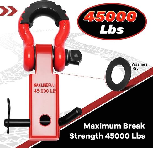 Shackle Hitch Receiver Set 2", with 3/4" D Ring Shackle and 5/8" Screw Pin, 45000 Lbs Maximum Break Strength, for Vehicle Recovery (Red) in Saudi Arabia