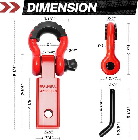 Shackle Hitch Receiver Set 2", with 3/4" D Ring Shackle and 5/8" Screw Pin, 45000 Lbs Maximum Break Strength, for Vehicle Recovery (Red) in Saudi Arabia