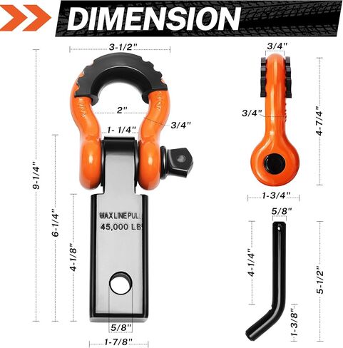 مجموعة استقبال وصلة القيد 2 بوصة، مع تكبل حلقة على شكل حرف D 3/4 بوصة ودبوس لولبي 5/8 بوصة، أقصى قوة للكسر 45000 رطل، لاستعادة السيارة (أحمر) in Kuwait