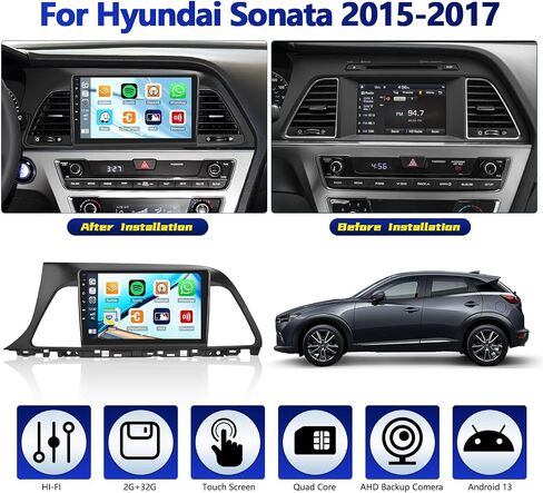 [2+32G] Android 13 Car Stereo for Hyundai Sonata 2015-2017 with Apple Carplay&Android Auto,9 Inch Car Radio with Mirror Link Bluetooth FM/RDS WiFi GPS Navigation SWC Dual USB+AHD Backup Camera in Saudi Arabia