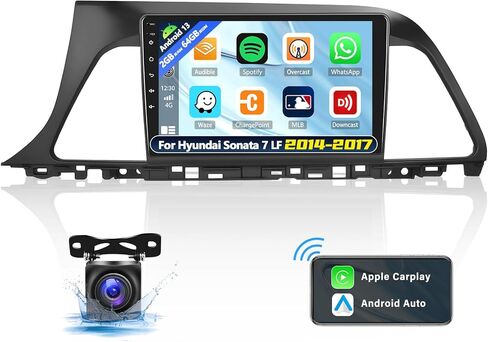 [2+32G] ستيريو سيارة Android 13 لسيارة Hyundai Sonata 2015-2017 مع Apple Carplay&Android Auto، راديو سيارة 9 بوصة مع وصلة مرآة بلوتوث FM/RDS WiFi GPS Navigation SWC Dual USB+AHD كاميرا احتياطية in Kuwait