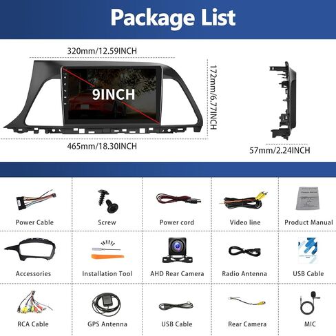 [2+32G] ستيريو سيارة Android 13 لسيارة Hyundai Sonata 2015-2017 مع Apple Carplay&Android Auto، راديو سيارة 9 بوصة مع وصلة مرآة بلوتوث FM/RDS WiFi GPS Navigation SWC Dual USB+AHD كاميرا احتياطية in Kuwait