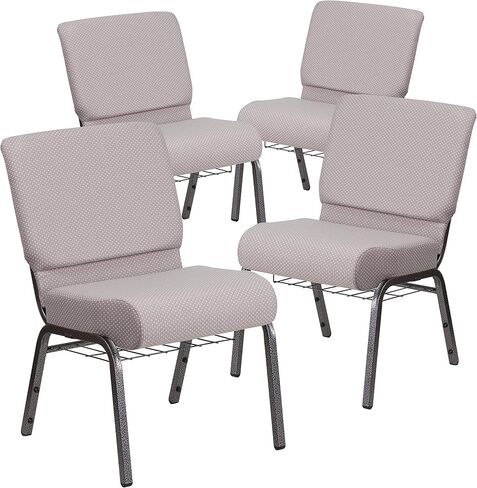 Flash Furniture HERCULES Series 21''W Church Chair in Dark Gray Fabric with Book Rack - Silver Vein Frame in Saudi Arabia