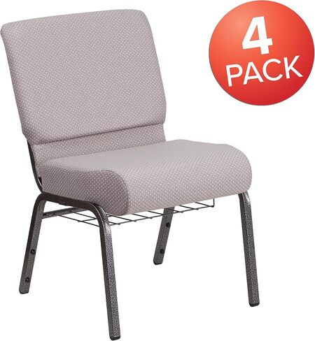 Flash Furniture HERCULES Series 21''W Church Chair in Dark Gray Fabric with Book Rack - Silver Vein Frame in Saudi Arabia