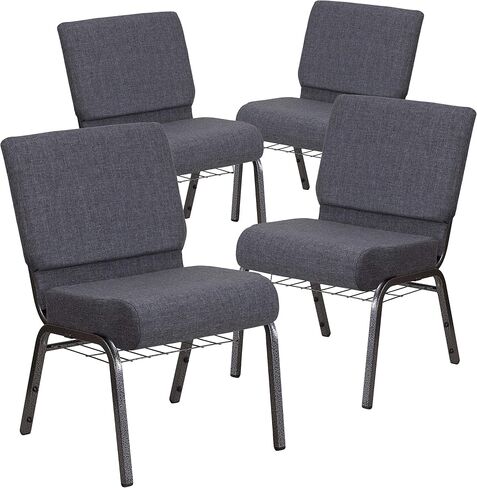 Flash Furniture HERCULES Series 21''W Church Chair in Dark Gray Fabric with Book Rack - Silver Vein Frame in Saudi Arabia