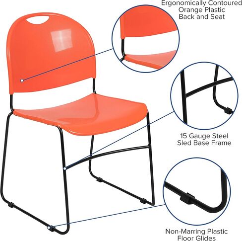 Flash Furniture HERCULES Series 880 lb. كرسي مكدس أسود فائق السعة مع إطار مطلي بمسحوق أسود in Saudi Arabia