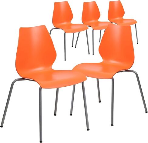 Flash Furniture 5 عبوات من سلسلة HERCULES بسعة 770 رطلًا كرسي برتقالي مع دعم قطني وإطار فضي in Saudi Arabia