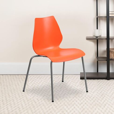 Flash Furniture 5 عبوات من سلسلة HERCULES بسعة 770 رطلًا كرسي برتقالي مع دعم قطني وإطار فضي in Saudi Arabia