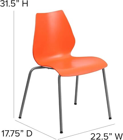 Flash Furniture 5 عبوات من سلسلة HERCULES بسعة 770 رطلًا كرسي برتقالي مع دعم قطني وإطار فضي in Saudi Arabia