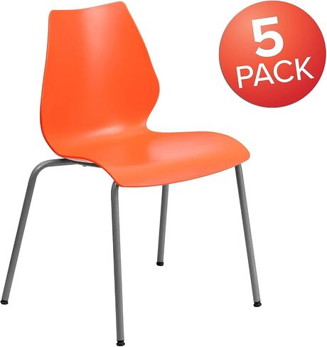 Flash Furniture 5 عبوات من سلسلة HERCULES بسعة 770 رطلًا كرسي برتقالي مع دعم قطني وإطار فضي in Saudi Arabia