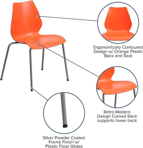Flash Furniture 5 عبوات من سلسلة HERCULES بسعة 770 رطلًا كرسي برتقالي مع دعم قطني وإطار فضي in Saudi Arabia