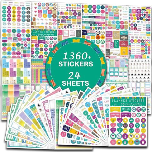 NICKANG Daily Planner Stickers and Accessories | 24Sheets/1360+Pcs | Date, Month, Number, Writeable, Productivity Stickers, Ideal for Budget, Journals, Calendars, to Do List in Kuwait
