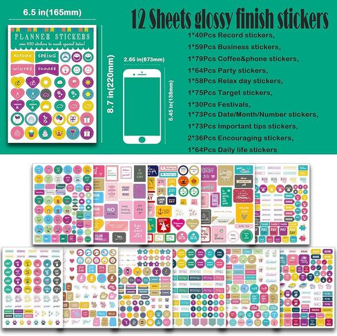NICKANG Daily Planner Stickers and Accessories | 24Sheets/1360+Pcs | Date, Month, Number, Writeable, Productivity Stickers, Ideal for Budget, Journals, Calendars, to Do List in Kuwait