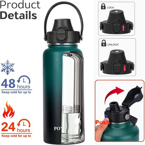زجاجة مياه معزولة 32oz 40oz 64oz 128oz غطاء صنبور بغطاء و3 أغطية، مقاومة للتسرب، معزولة بالفراغ، زجاجة مياه من الفولاذ المقاوم للصدأ ذات فم واسع للرياضة أو صالة الألعاب الرياضية أو المكتب، خالية من مادة BPA تحافظ على البرودة 24 ساعة ساخنة 12 ساعة in Kuwait