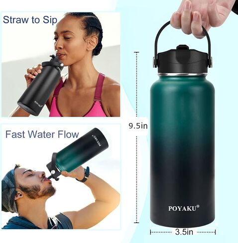 زجاجة مياه معزولة 32oz 40oz 64oz 128oz غطاء صنبور بغطاء و3 أغطية، مقاومة للتسرب، معزولة بالفراغ، زجاجة مياه من الفولاذ المقاوم للصدأ ذات فم واسع للرياضة أو صالة الألعاب الرياضية أو المكتب، خالية من مادة BPA تحافظ على البرودة 24 ساعة ساخنة 12 ساعة in Kuwait