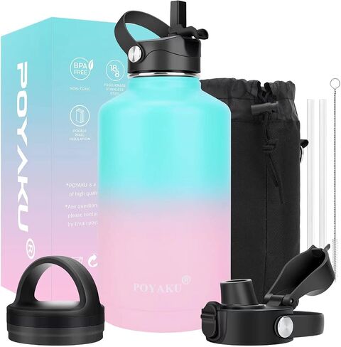 زجاجة مياه معزولة 32oz 40oz 64oz 128oz غطاء صنبور بغطاء و3 أغطية، مقاومة للتسرب، معزولة بالفراغ، زجاجة مياه من الفولاذ المقاوم للصدأ ذات فم واسع للرياضة أو صالة الألعاب الرياضية أو المكتب، خالية من مادة BPA تحافظ على البرودة 24 ساعة ساخنة 12 ساعة in Kuwait