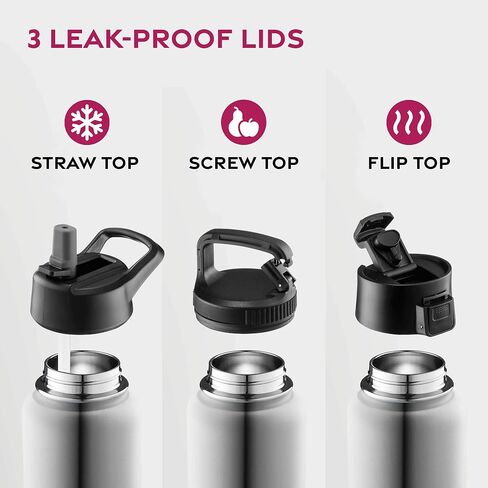 FineDine Triple Walled, Insulated Water Bottles with Straw - 25 Oz Stainless Steel Metal Bottle W/ 3 Leak Proof Lids - For Travel, School, Sports, Gym / Men, Women & Kids - Army Green in Saudi Arabia