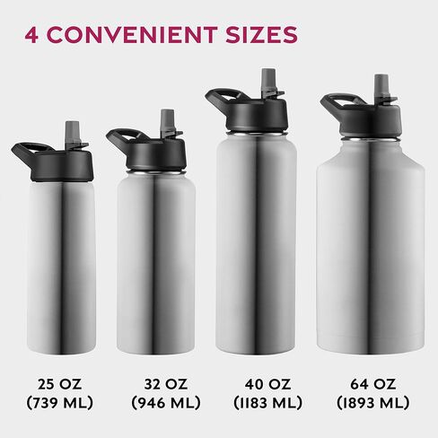 FineDine Triple Walled, Insulated Water Bottles with Straw - 25 Oz Stainless Steel Metal Bottle W/ 3 Leak Proof Lids - For Travel, School, Sports, Gym / Men, Women & Kids - Army Green in Saudi Arabia