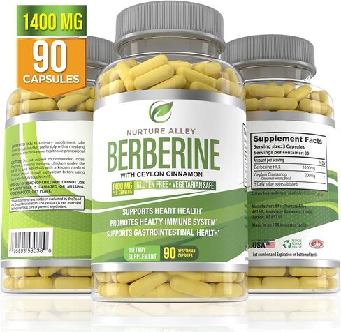 Berberine Complex - Berberine HCL 1200mg Plus Organic Ceylon Cinnamon 200mg - 90 Capsules - Supports Metabolism, Immune System, Weight Management - Berberine HCI Supplement in Saudi Arabia